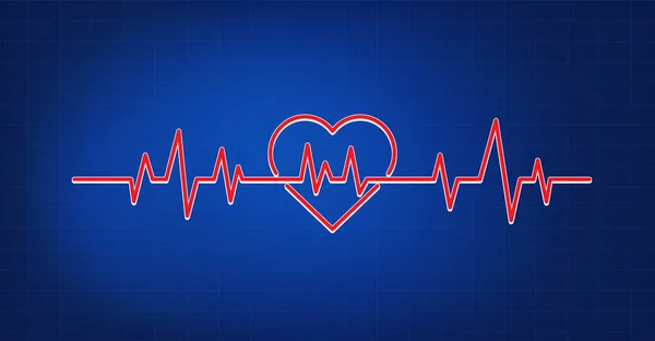 Red Heartbeat Line Blue Background Pulse Rate Monitor Vector Illustration — Archivo Imágenes Vectoriales