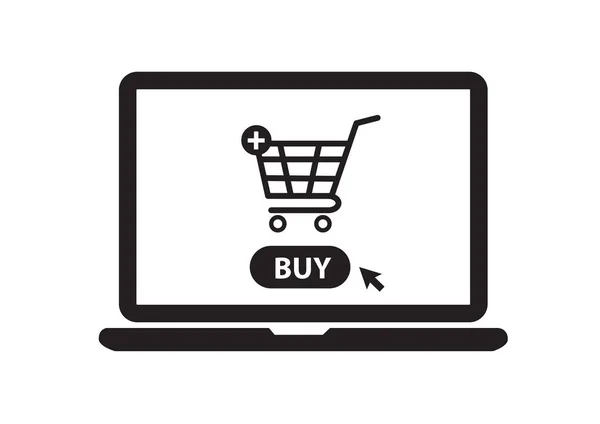 Online Shopping Laptop Shopping Cart Display Buy Button Vector Illustration — Stockvector