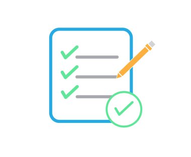 Kontrol listesi simgesi. Beyaz arkaplanda pano simgesi. Kalem kontrolü işareti. Düz dizayn. Vektör illüstrasyonu.