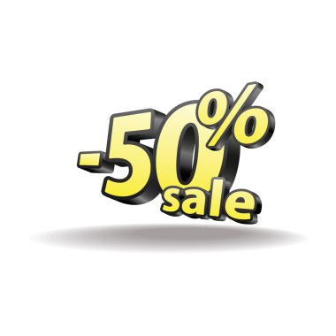 yüzde elli indirim simgesi beyaz zemin üzerinde. izole. siyah ve sarı. Satılık.