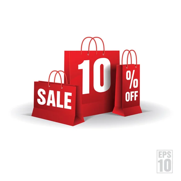 Shopping bag printed with a ten discount.  Vector. Isolated. — Stock Vector