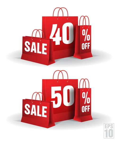 Shopping bag printed with a forty and fifty discount. Vector. Isolated. — Stock Vector