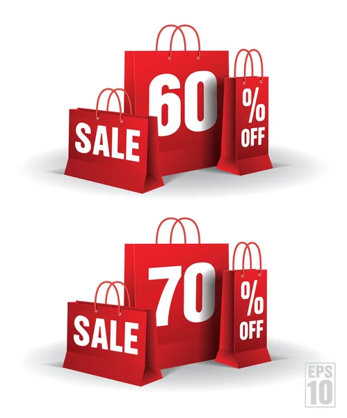 Shopping bag printed with a sixty and seventy discount. Vector. Isolated. — Stock Vector