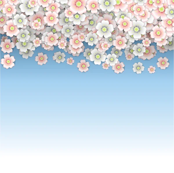 Pembe ve beyaz kiraz çiçekleri yağmuru. vektör. — Stok Vektör