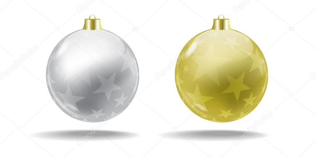 Silver and gold Christmas tree balls. Vector. Isolated