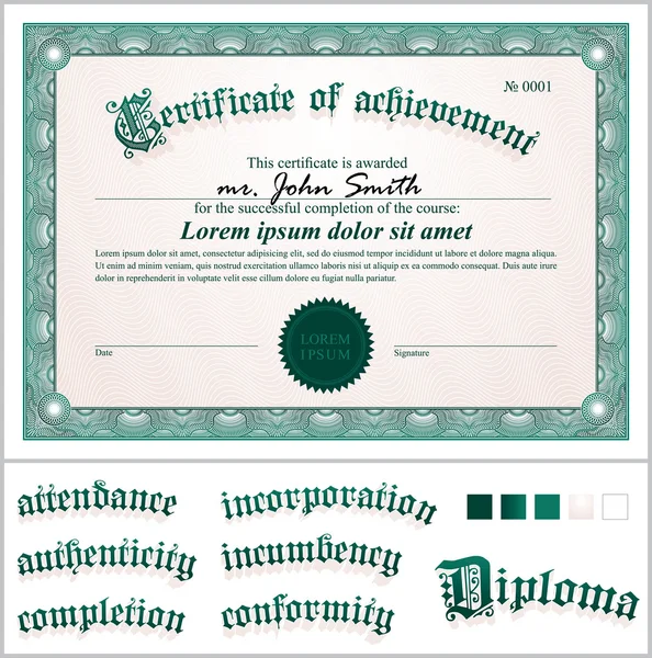 Ilustración vectorial del certificado verde. Plantilla. Horizontal. Elementos de diseño adicionales . — Archivo Imágenes Vectoriales