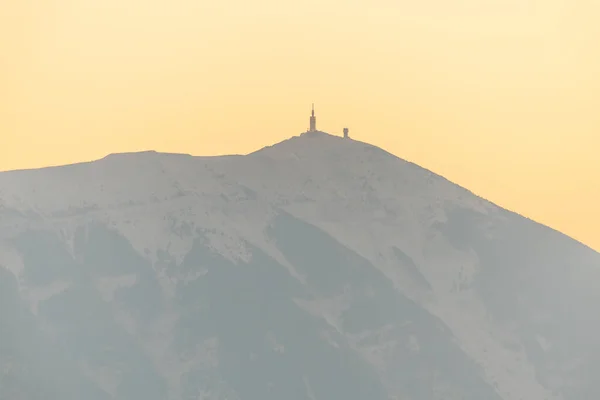 Sylwetka Mont Ventoux Zmierzchu Prowansji Francja Europa — Zdjęcie stockowe