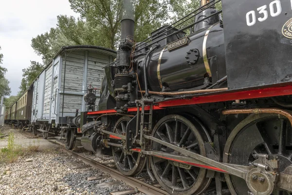Baharda Ren Turist Demiryolu 'nun buharlı lokomotifi. Volgelsheim, Alsace, Fransa.