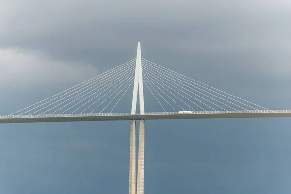 Millau viaduct, cable-stayed bridge over Tarn valley. The highest road bridge in the world. A75 motorway. Aveyron, France.