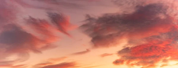 Himmel Aus Rosa Und Orangen Wolken Abend Bei Sonnenuntergang Banner — Stockfoto