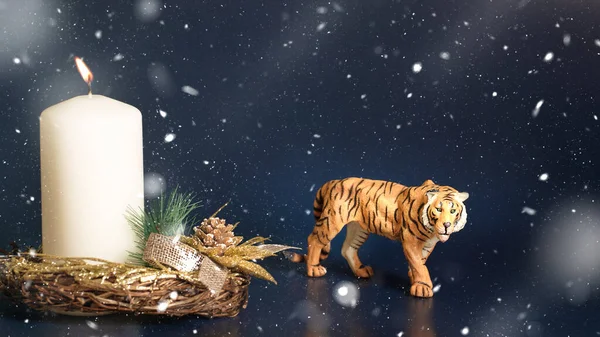 Banner zu Weihnachten, Tigersymbol chinesischer Tierkreis-Kalender — Stockfoto