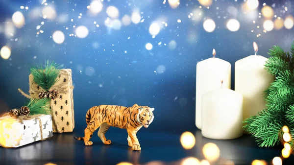 Banner zu Weihnachten, Tigersymbol chinesischer Tierkreis-Kalender — Stockfoto