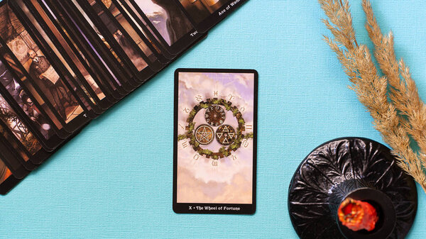 Tarot card the Wheel of Fortune, esoteric concept, fortune telling and predictions