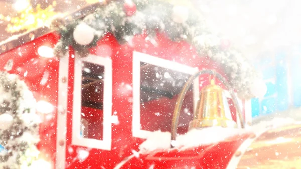Θολή Δημιουργική Χριστούγεννα Φόντο Χριστούγεννα Κόκκινο Τρένο Διακόσμηση Στην Αγορά — Φωτογραφία Αρχείου