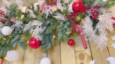 Christmas composition made of Christmas decoration. New Year concept.