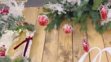 Christmas composition made of Christmas decoration. New Year concept.