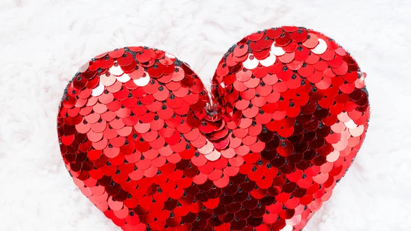Blurred Red Heart Sparkles Light Fur Background Love Concept Valentine — Stockfoto
