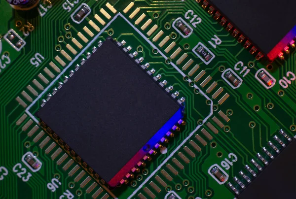 Makro Närbild Bild Ett Mikrochip Processor Cpu Koncept Högteknologisk Styrsystem — Stockfoto