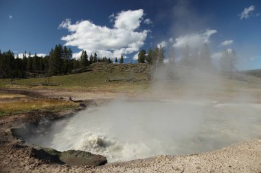 Yellowstone Ulusal Parkı, Wyoming 'deki Çamur Volkan Patikası boyunca Caldron çalkalanıyor.