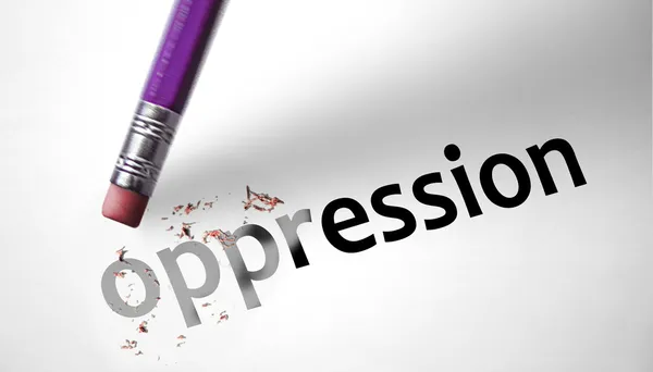 Eraser deleting the word Oppression — Stock Photo, Image