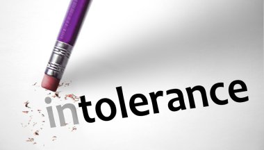 Eraser changing the word Intolerance for Tolerance clipart
