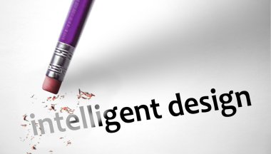 Eraser deleting the word Intelligent Design clipart
