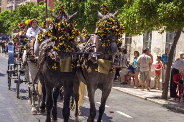 Malaga, İspanya - Ağustos, 14: atlı ve malaga Ağustos fuarda arabaları üzerinde Ağustos 14, 2009 Malaga, İspanya