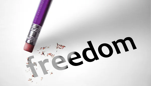 Eraser deleting the word Freedom — Stock Photo, Image