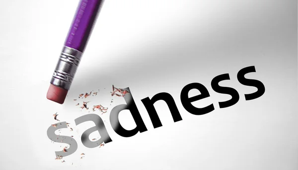 Eraser deleting the word Sadness — Stock Photo, Image