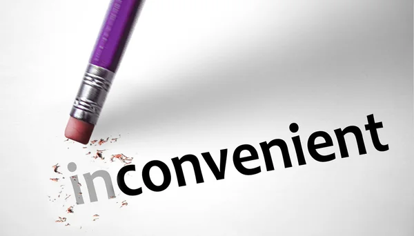 Eraser changing the word Inconvenient for Convenient — Stock Photo, Image