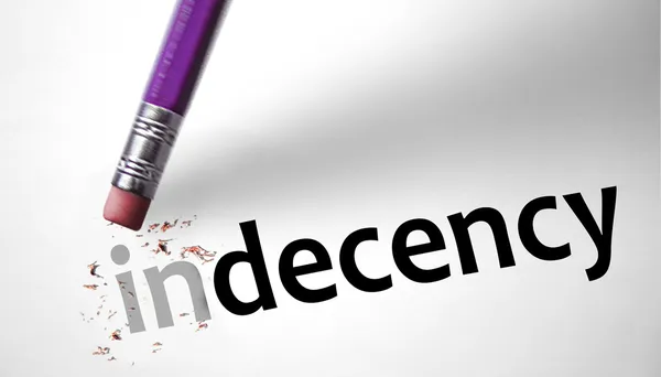 Eraser changing the word Indecency for Decency — Stock Photo, Image