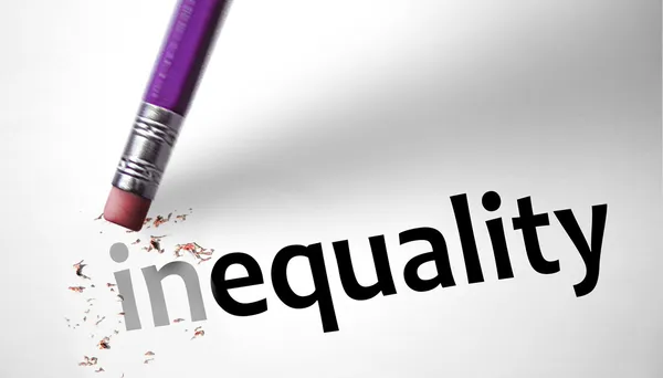 Eraser changing the word inequality for equality — Stock Photo, Image