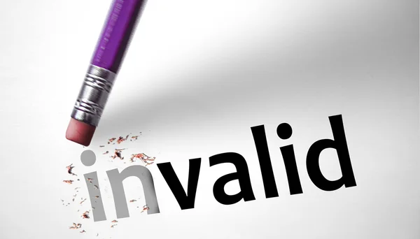 Eraser changing the word Invalid for Valid — Stock Photo, Image