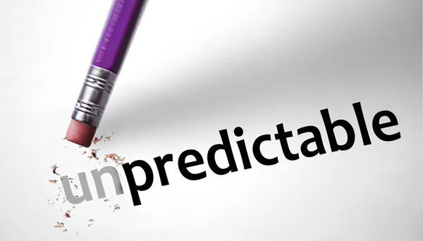 Eraser changing the word Unpredictable for Predictable — Stock Photo, Image