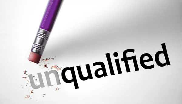 Eraser changing the word Unqualified for Qualified — Stock Photo, Image