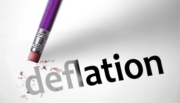 Eraser deleting the word Deflation — Stock Photo, Image