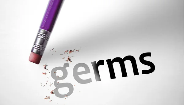 Eraser deleting the word Germs — Stock Photo, Image