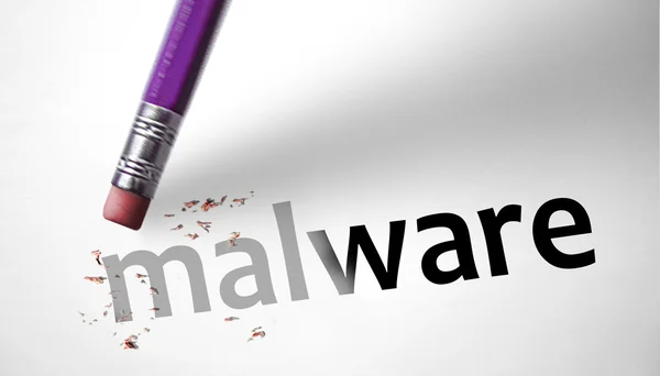 Eraser deleting the word Malware — Stock Photo, Image