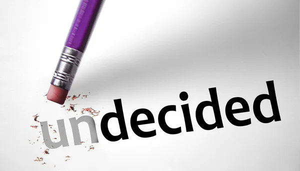 Eraser меняет слово Undecided на Decided — стоковое фото