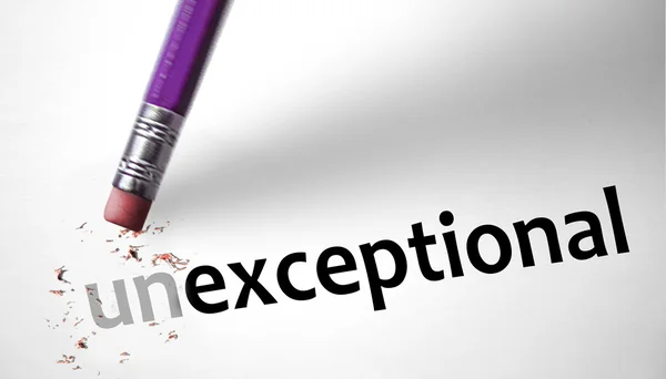 Eraser changing the word Unexceptional for Exceptional — Stock Photo, Image