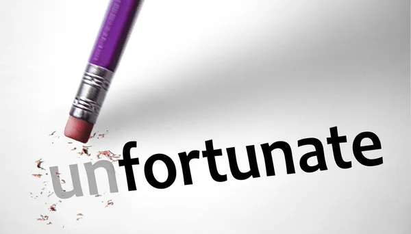 Eraser changing the word Unfortunate for Fortunate — Stock Photo, Image