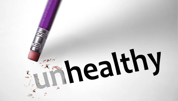 Eraser changing the word Unhealthy for Healthy — Stock Photo, Image