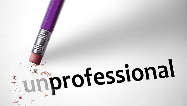 Eraser changing the word Unprofessional for Professional — Stock Photo, Image