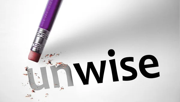 Eraser changing the word Unwise for Wise — Stock Photo, Image