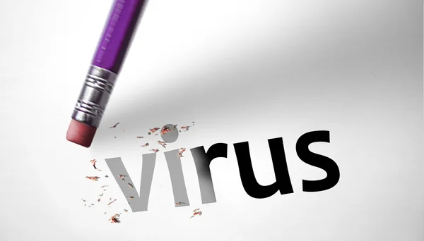 Eraser deleting the word Virus — Stock Photo, Image