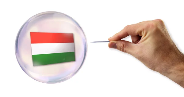 Hungary economic Bubble about to explode by a needle — Stock Photo, Image