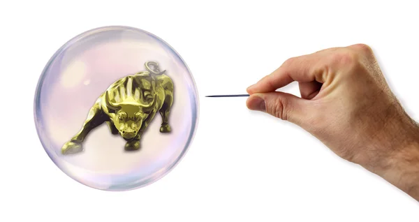 Stock Exchange Bubble about to explode by a needle — Stock Photo, Image