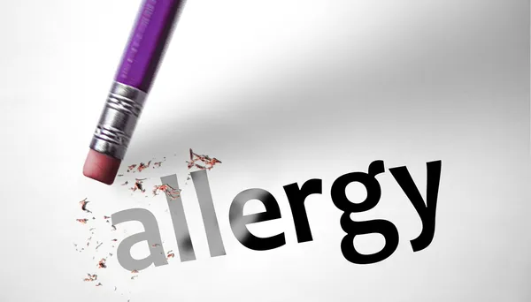 Eraser deleting the word Allergy — Stock Photo, Image