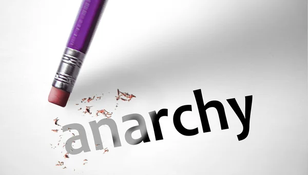 Eraser deleting the word Anarchy — Stock Photo, Image