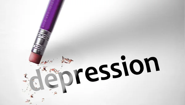 Eraser deleting the word Depression — Stock Photo, Image